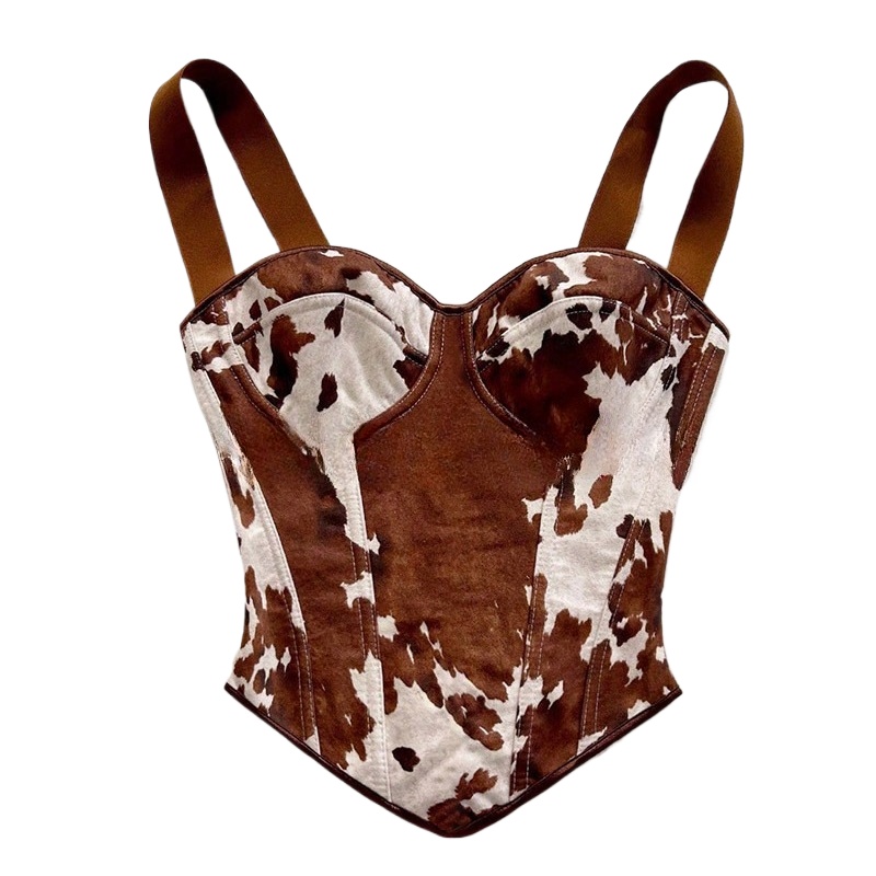 Medieval Renaissance Dress Women - Top corsé con estampado de vaca