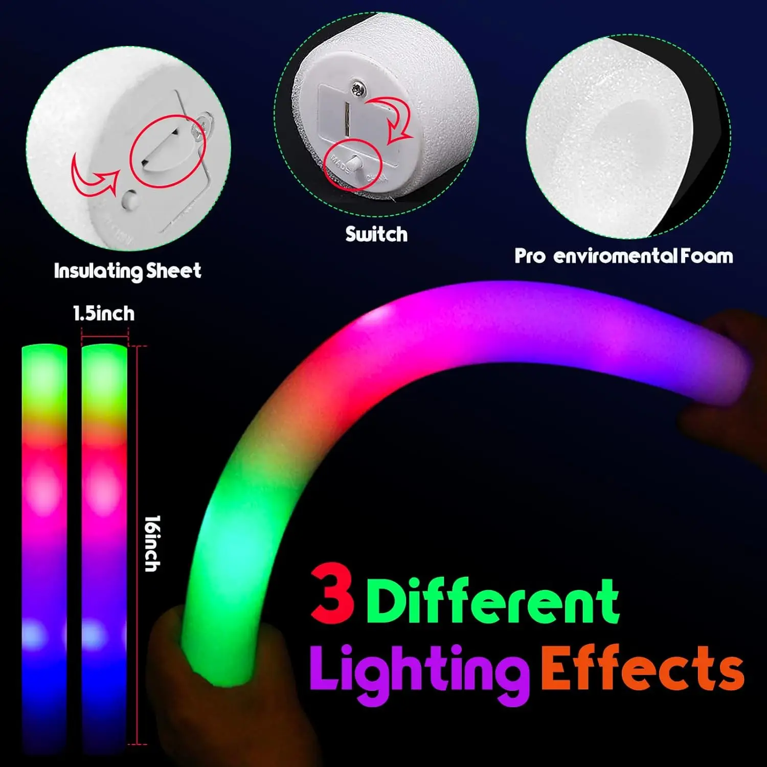 30 barras luminosas de espuma  - Flashing Led Foam Sticks Party reseña y precio